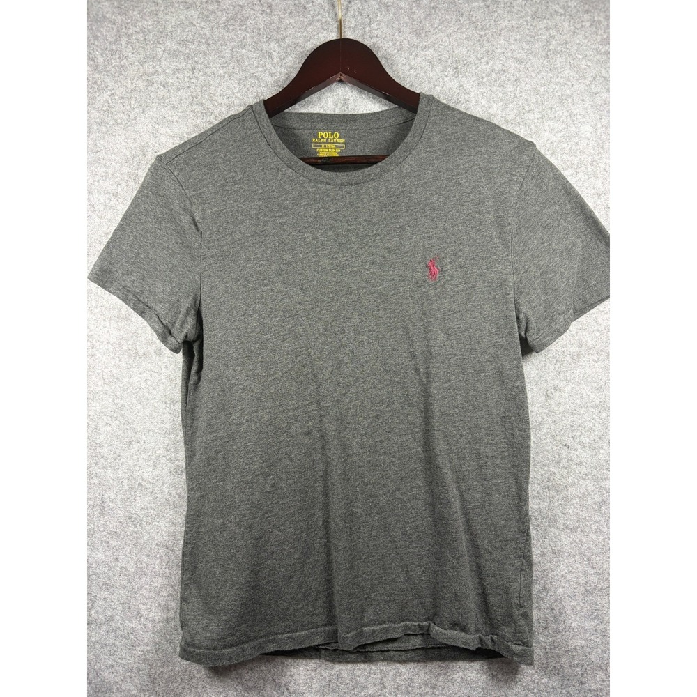 Polo Ralph Lauren Womens Custom Slim Fit T-Shirt Gray Pink Pony Logo Medium